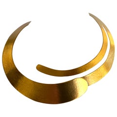 Herve Van der Straeten Hammered Gilt Asymmetrical Statement Necklace