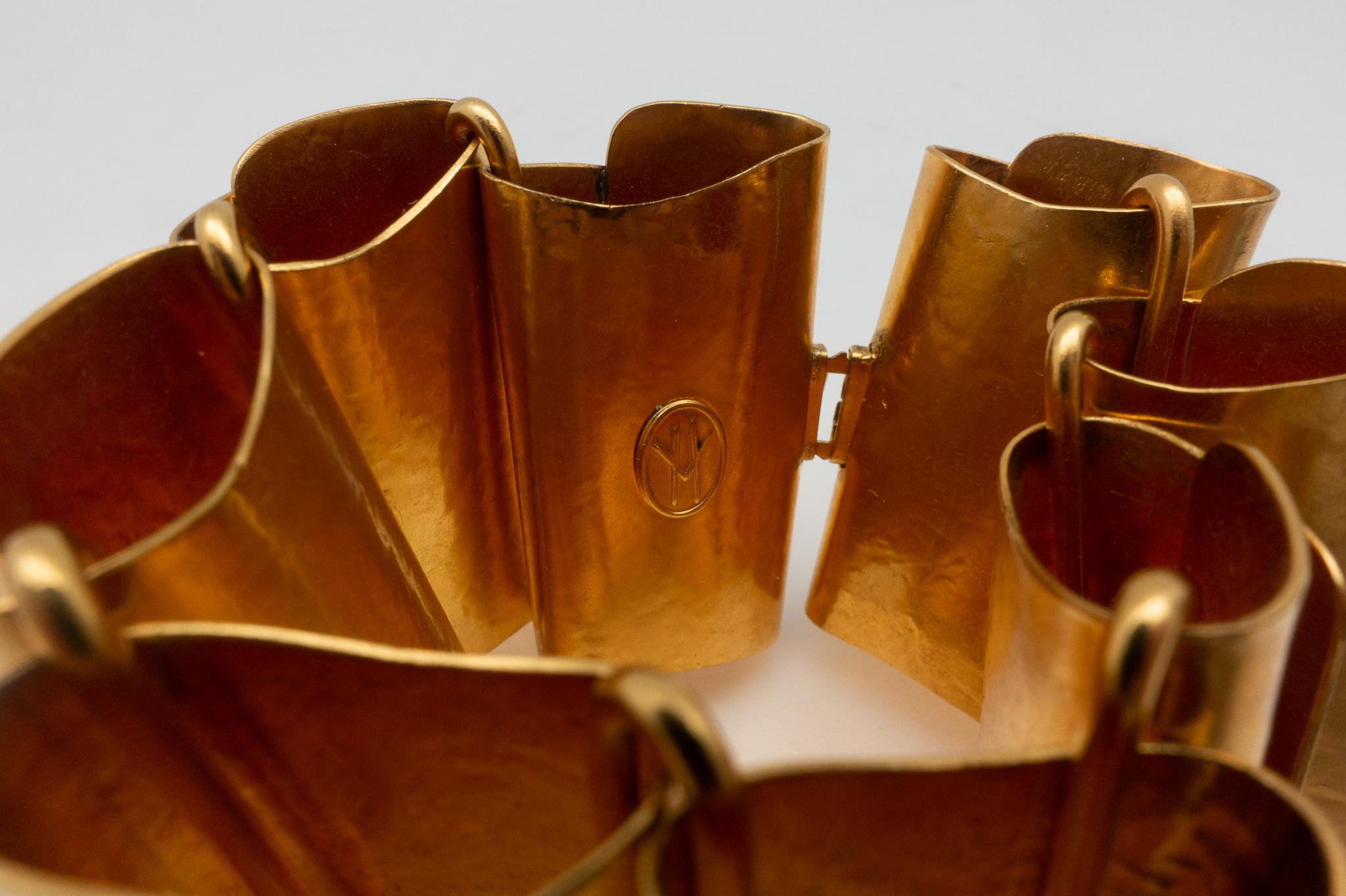 Modern Hervé Van Der Straeten Hammered Gold Plated Brass Bracelet