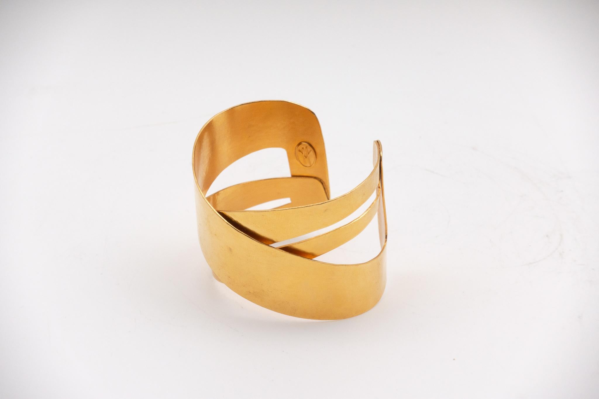 Modern Hervé Van Der Straeten Hammered Gold-Plated Brass Bracelet