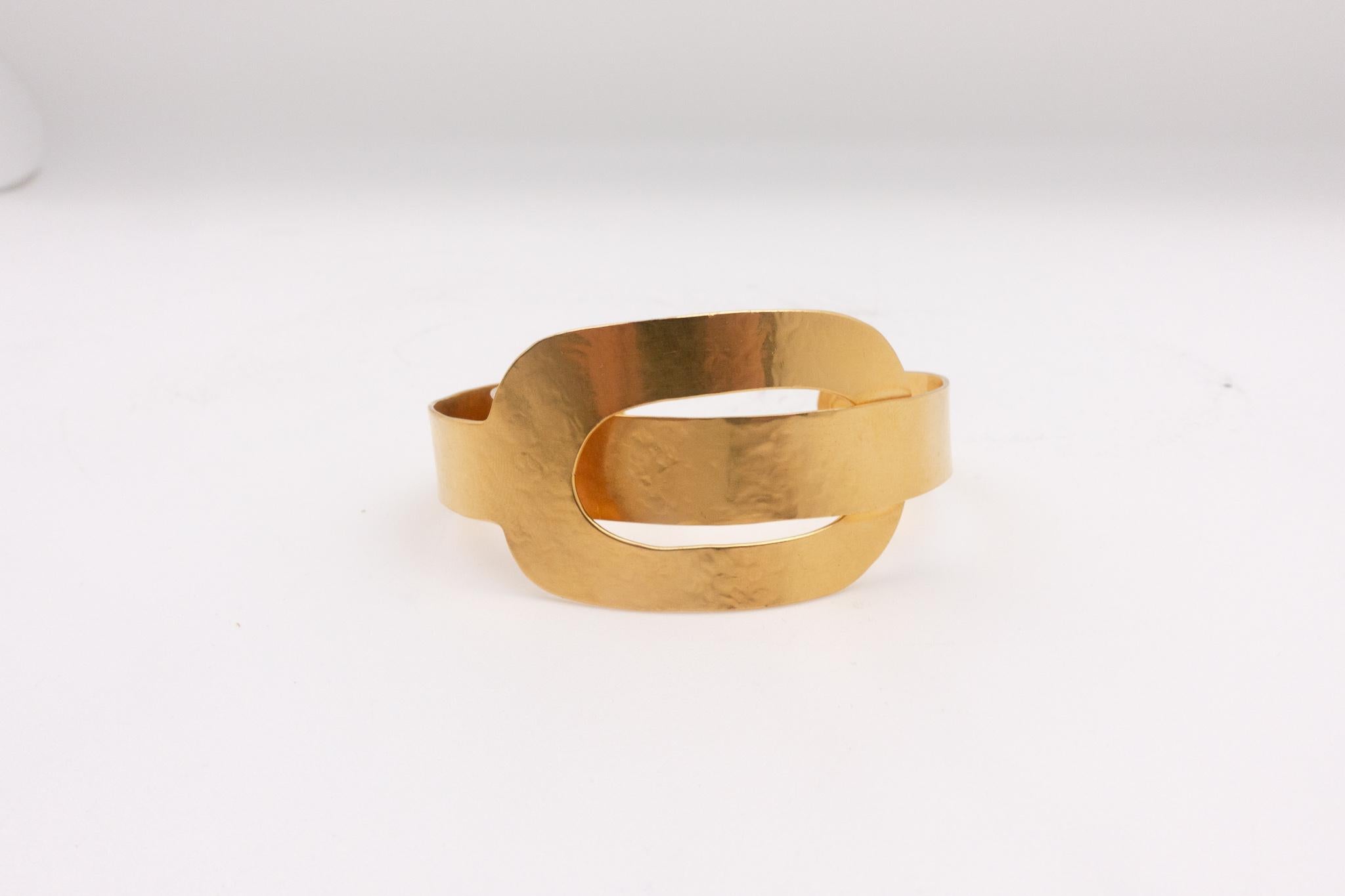 French Herve Van Der Straeten Hammered Gold-Plated Brass Bracelet