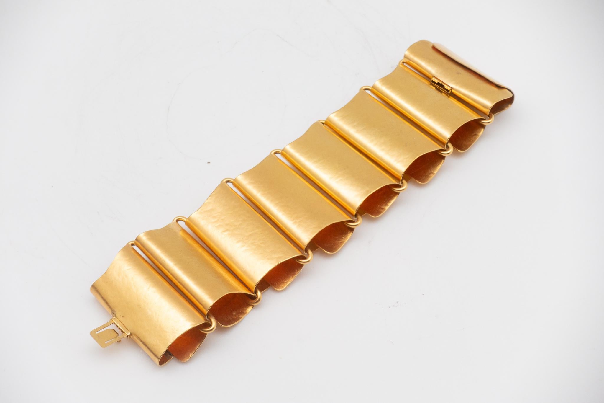 Hervé Van Der Straeten Hammered Gold Plated Brass Bracelet In Excellent Condition In New York, NY