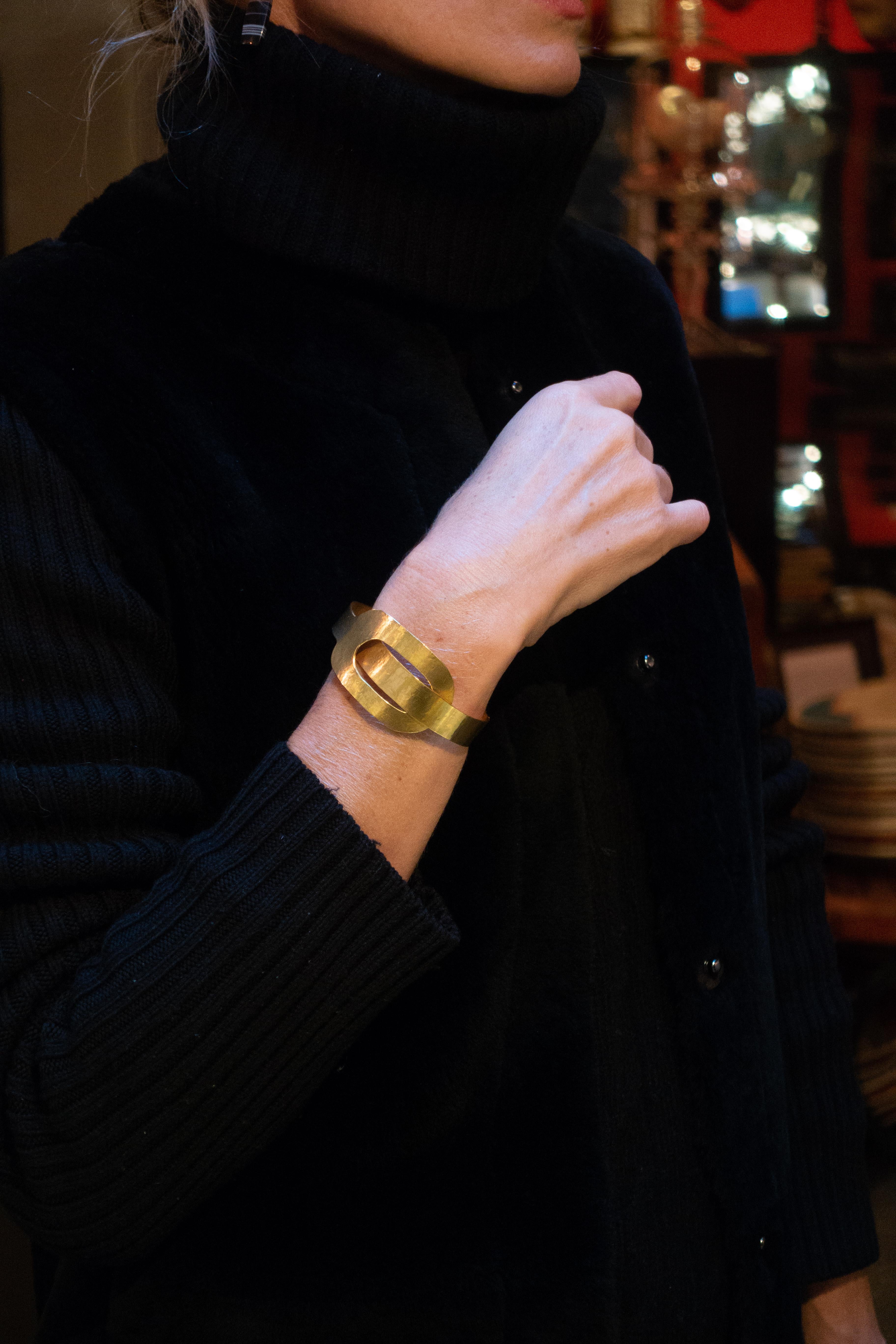 Contemporary Herve Van Der Straeten Hammered Gold-Plated Brass Bracelet