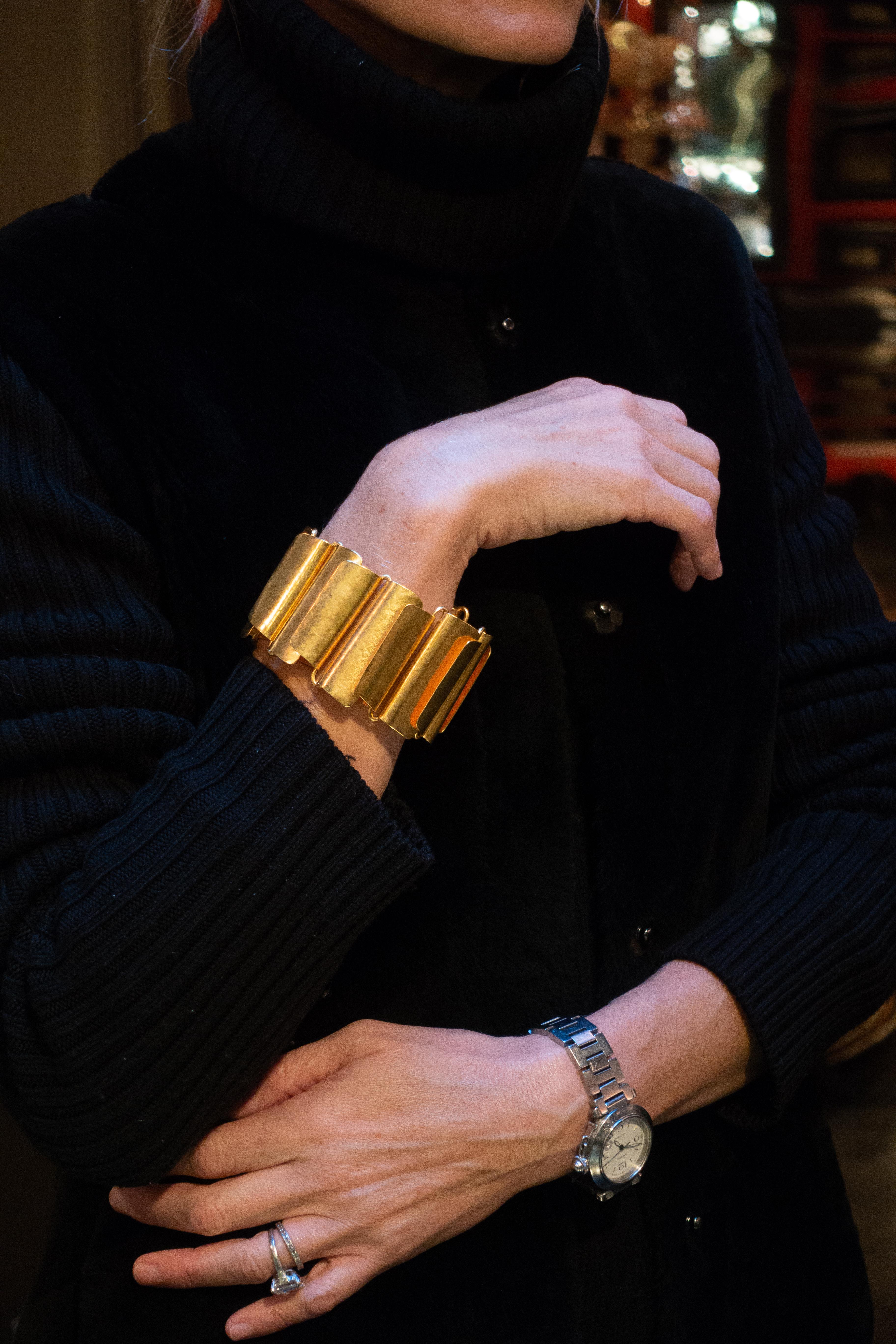 Hervé Van Der Straeten Hammered Gold Plated Brass Bracelet 2