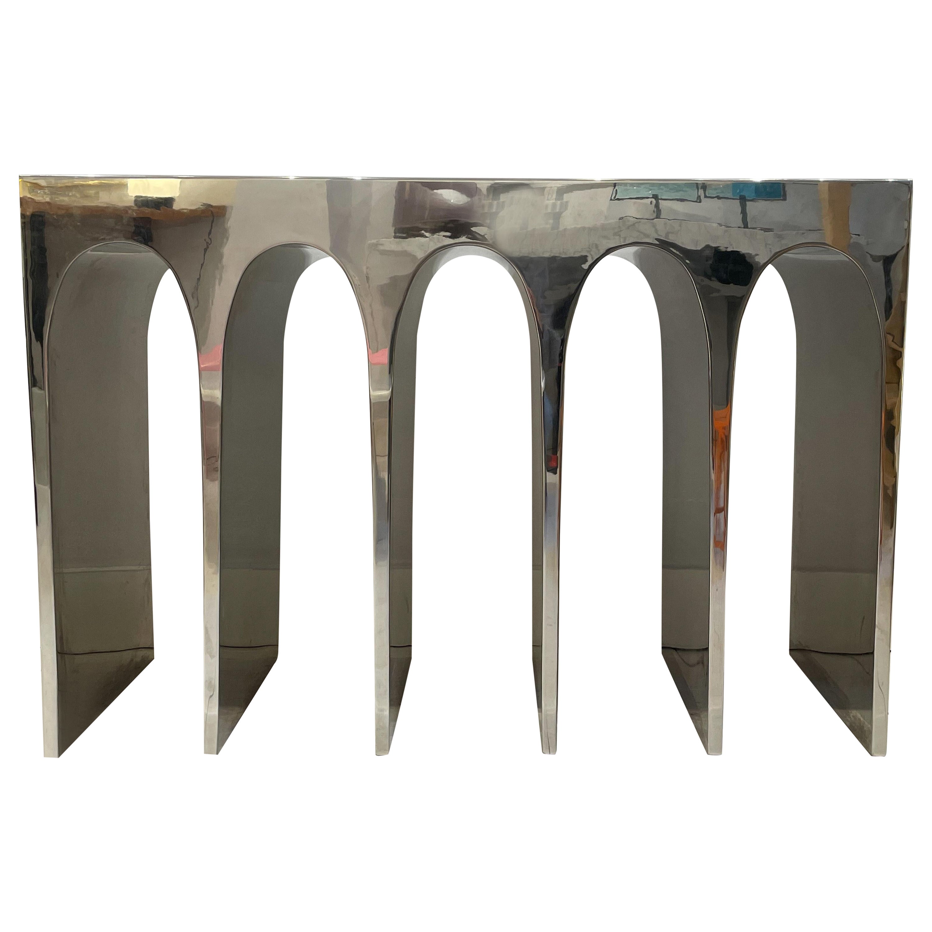 Hervé Van Der Straeten Passage Console, France, 2000s, Mirror-Polished Steel