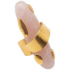 Hervé Van Der Straeten Rose Quartz and Hammered Gold-Plated Brass Ring