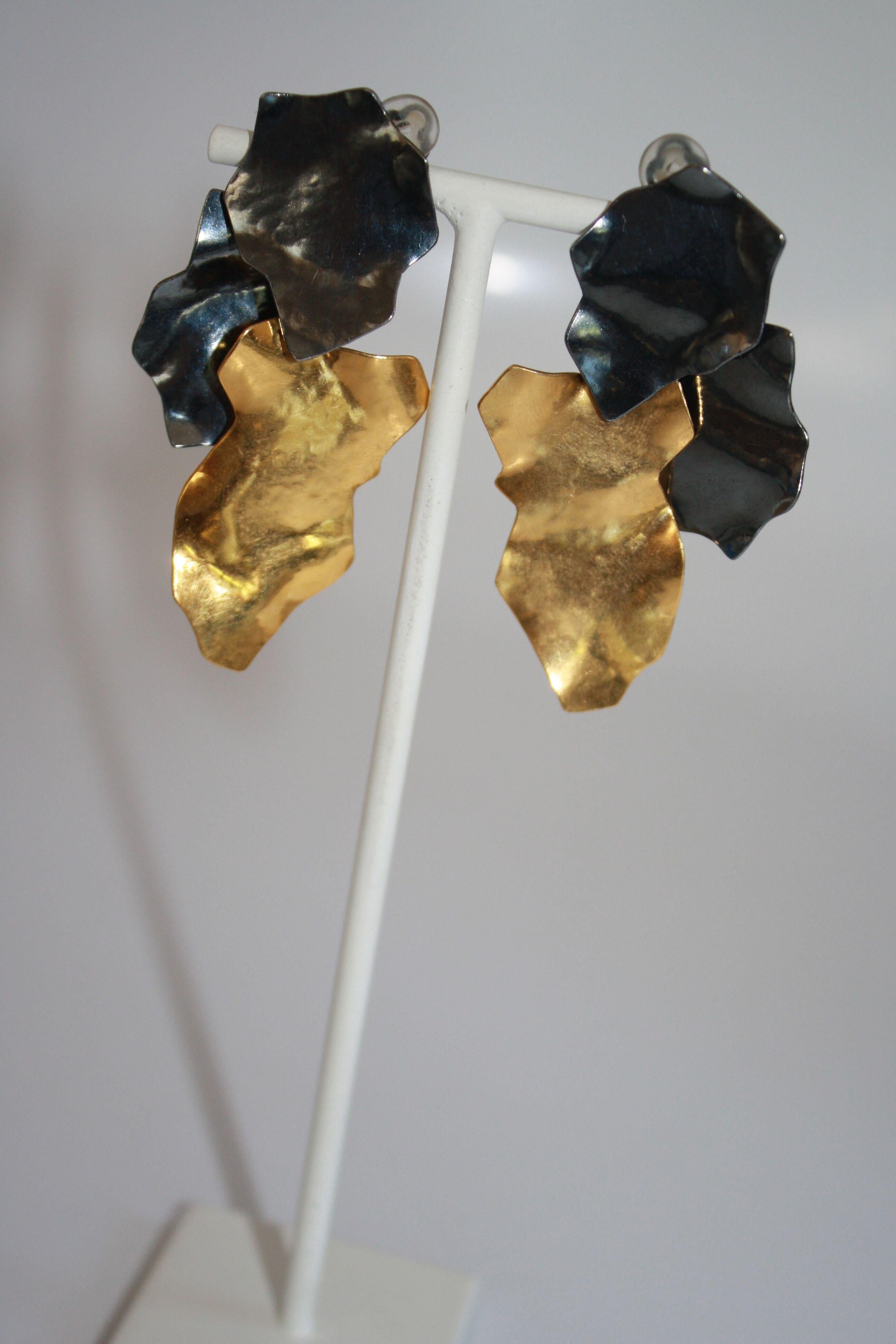 Women's Herve van der Straeten Ruthenium and Gold Clip Earrings