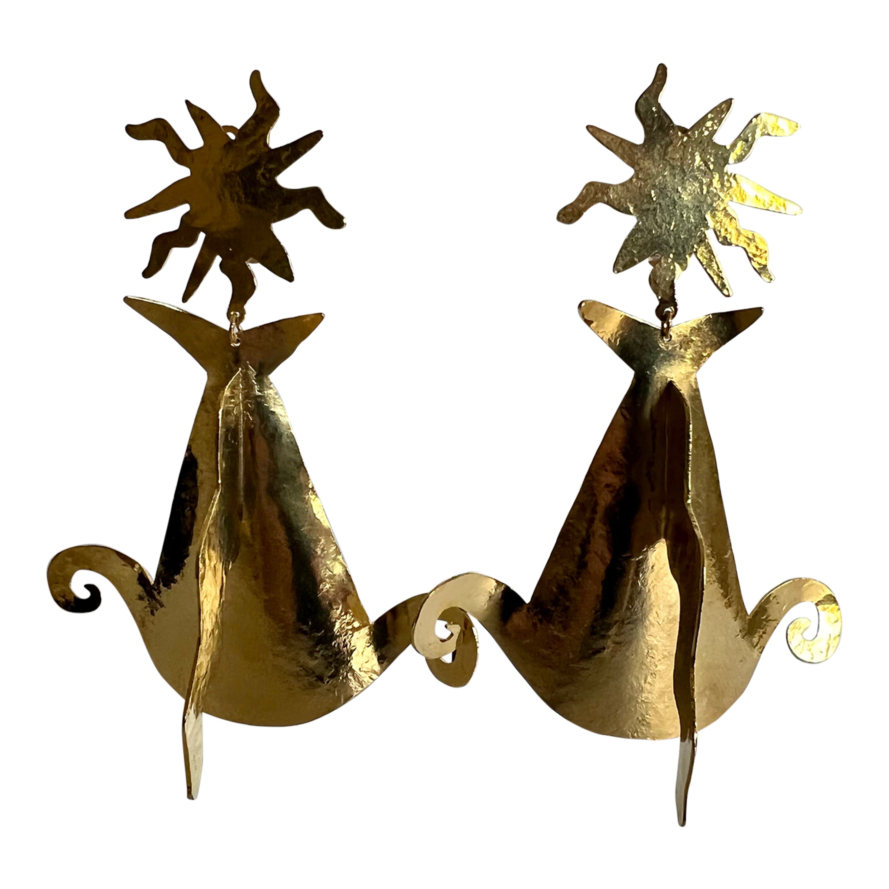 Herve Van der Straeten Sun Lightning Bolt Gold Statement Earrings