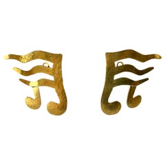 Herve Van Der Straeten Vintage Gilt Music Note Earrings