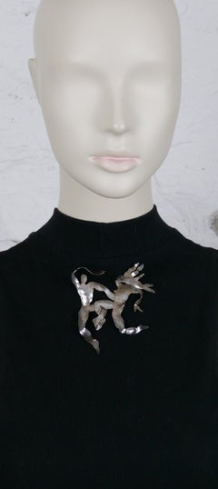 Herve Van Der Straeten Vintage Massive Hammered Silver Toned Dancers Brooch