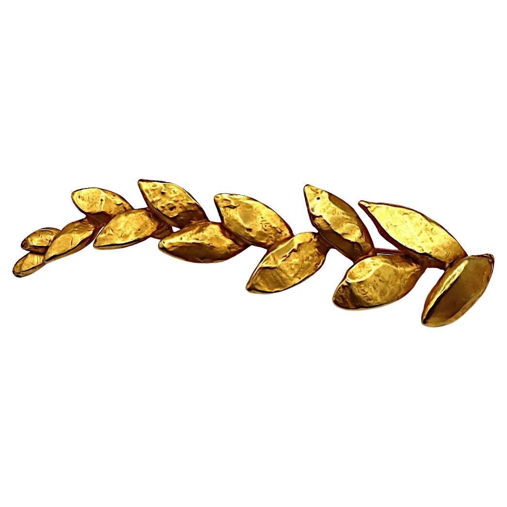 HERVE VAN DER STRAETEN Vintage Texture Gold Tone Foliage Brooch