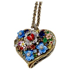 Herz aus 18kt Gold mit Diamanten Saphir Smaragd Turmalin Chalcedon Emaile