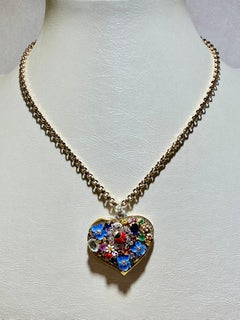 Herz aus 18kt Gold mit Diamanten Saphir Smaragd Turmalin Chalcedon Emaile