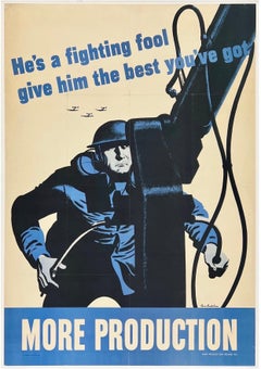 HE'S A FIGHTING FOOL - MORE PRODUCTION Original Vintage WWII War Poster USA