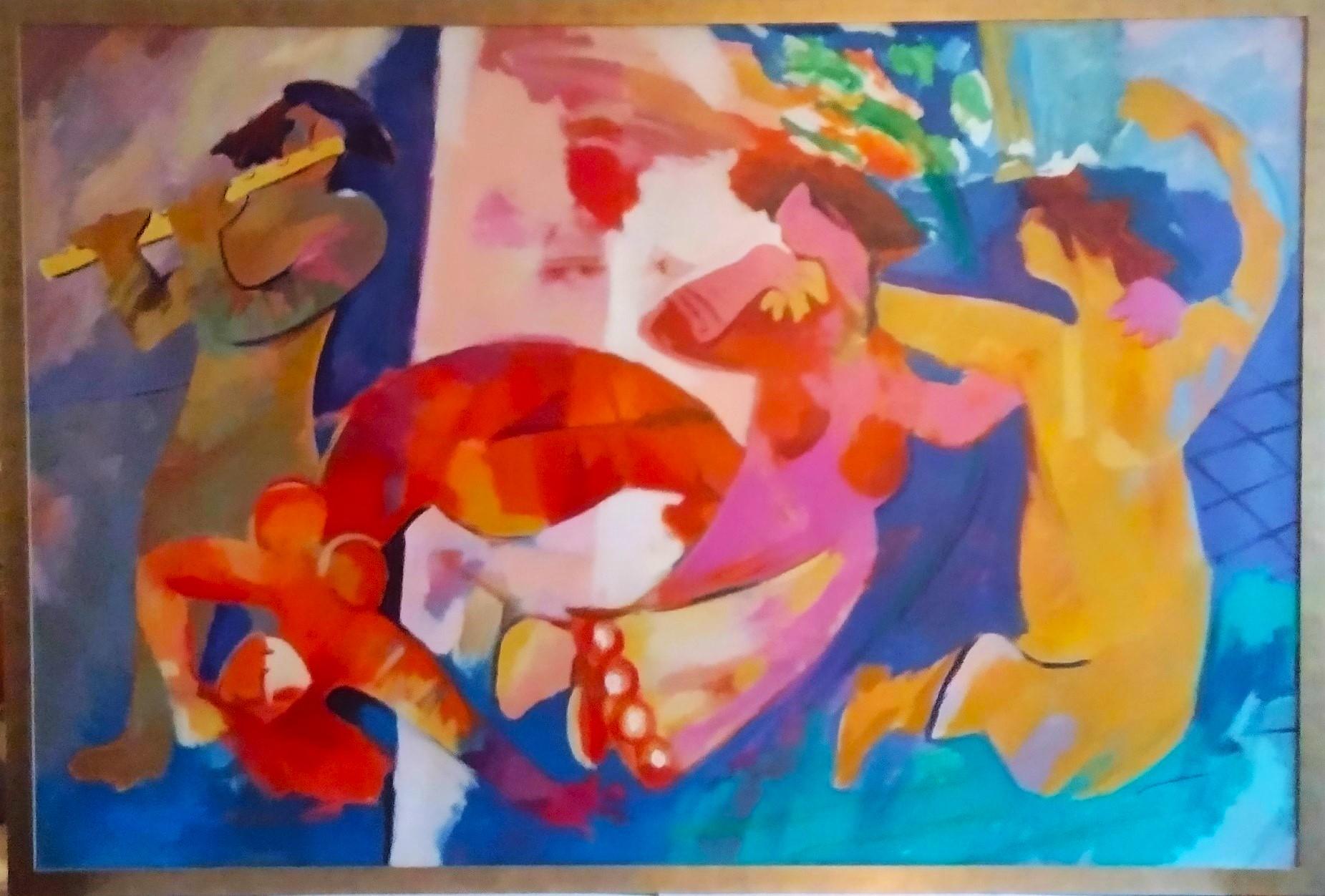 Celebration - Abstrakte expressionistische Figuren in Wandgröße, Acryl auf Leinwand (Expressionismus), Painting, von Hessam Abrishami