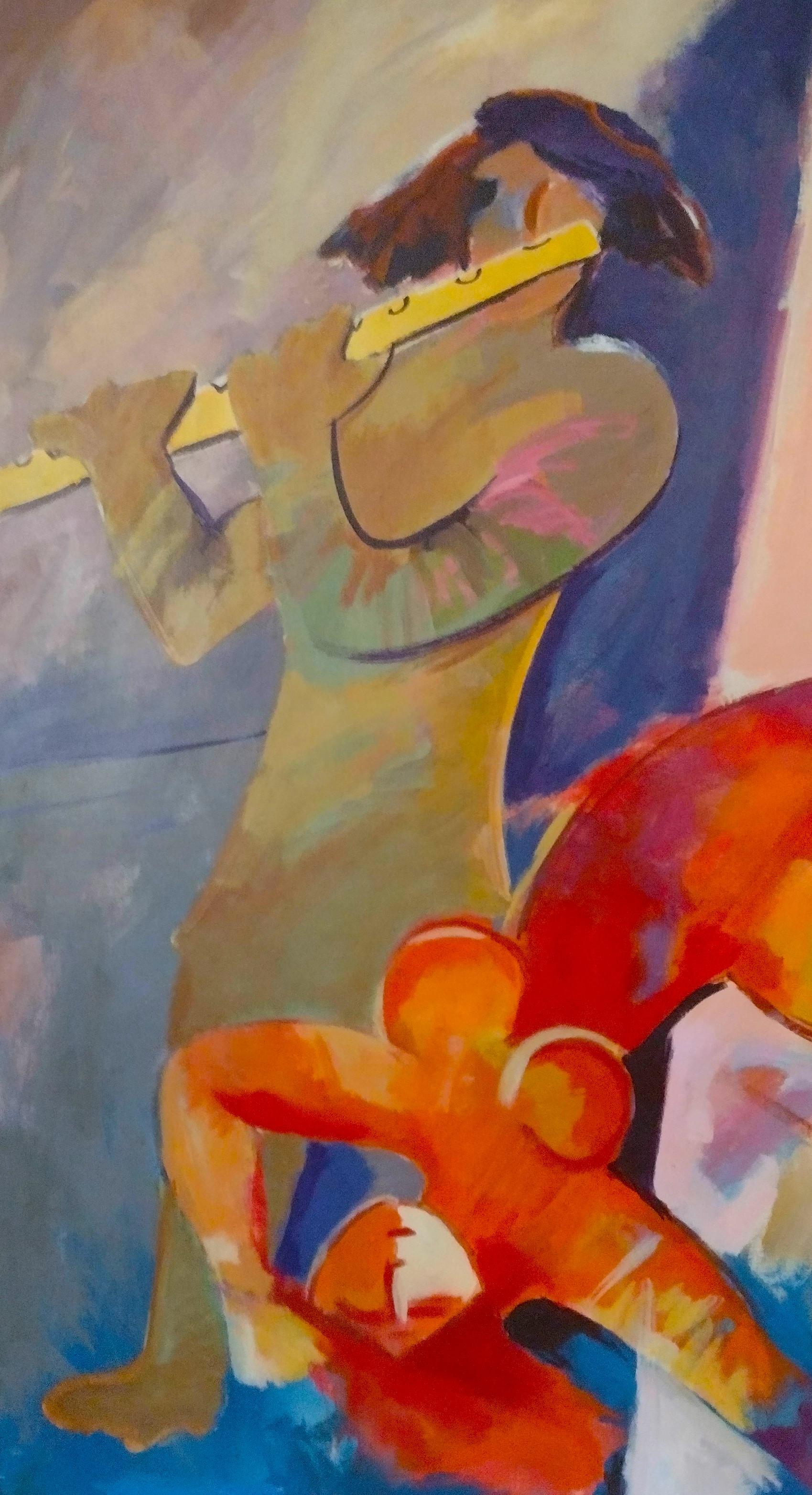 Celebration - Abstrakte expressionistische Figuren in Wandgröße, Acryl auf Leinwand (Orange), Figurative Painting, von Hessam Abrishami