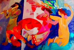 Célébration - Figures expressionnistes abstraites de taille murale, acrylique sur toile