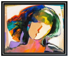 Hessam Abrishami Large Original Acrylic Painting Canvas Female Portrait Signed 