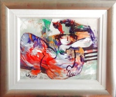 Vintage Mother and Child - Abstract expressionist figuative original acrylic on paper
