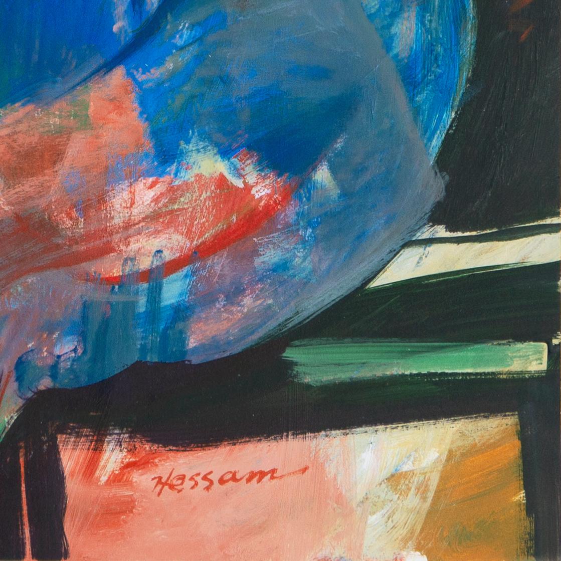 Signed lower right, 'Hessam' for Hessam Abrishami (Iranian, born 1951) and painted circa 2000. 
Titled by artist, 'Quiet Moment'.
Paper dimensions: 22 H x 28 W inches

Hessam Abrishami (Persian: حسام ابریشمی) works in multiple media and currently
