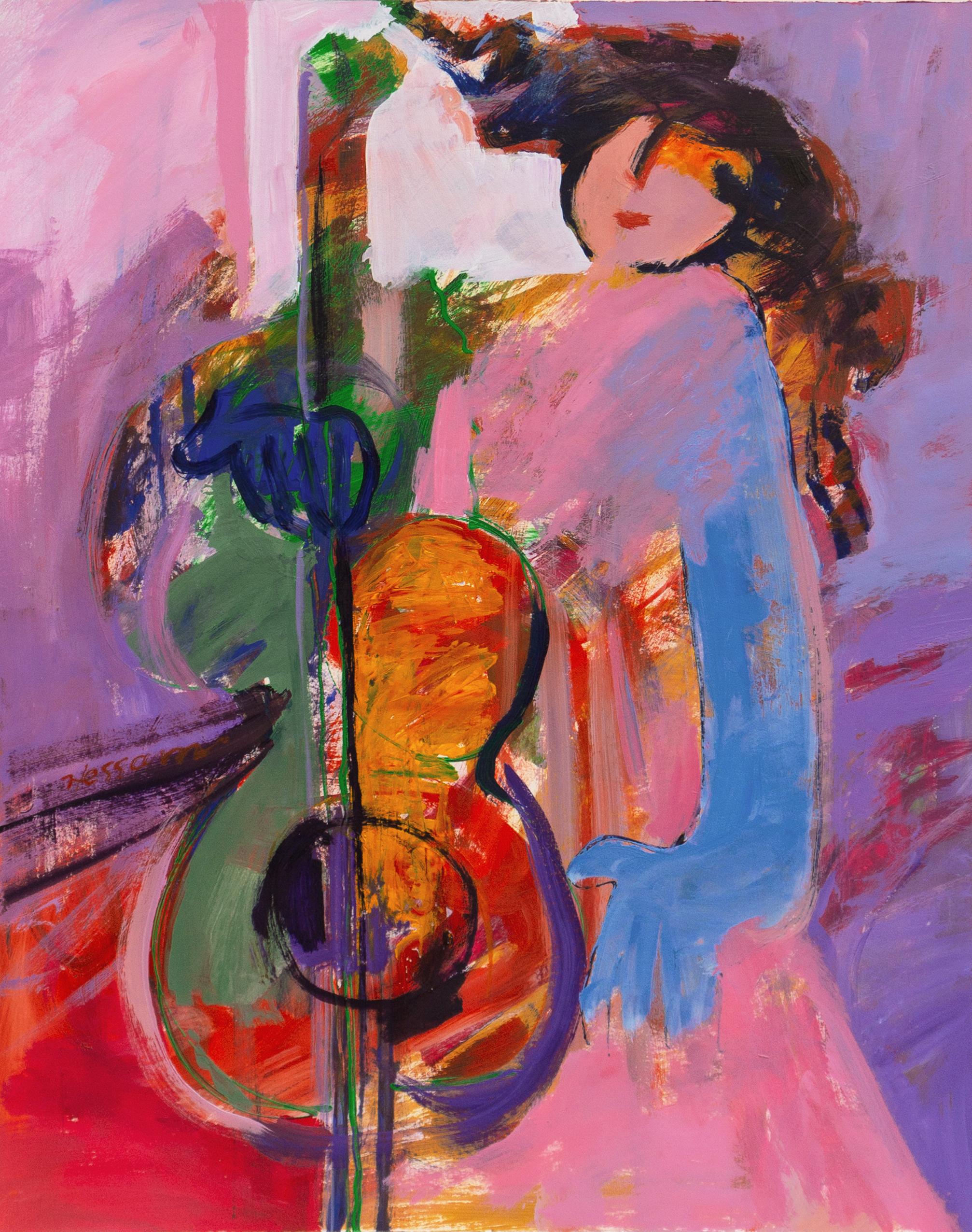 'Woman with Cello', Iran, Accademia di Belle Arti di Perugia, Miami - Painting by Hessam Abrishami