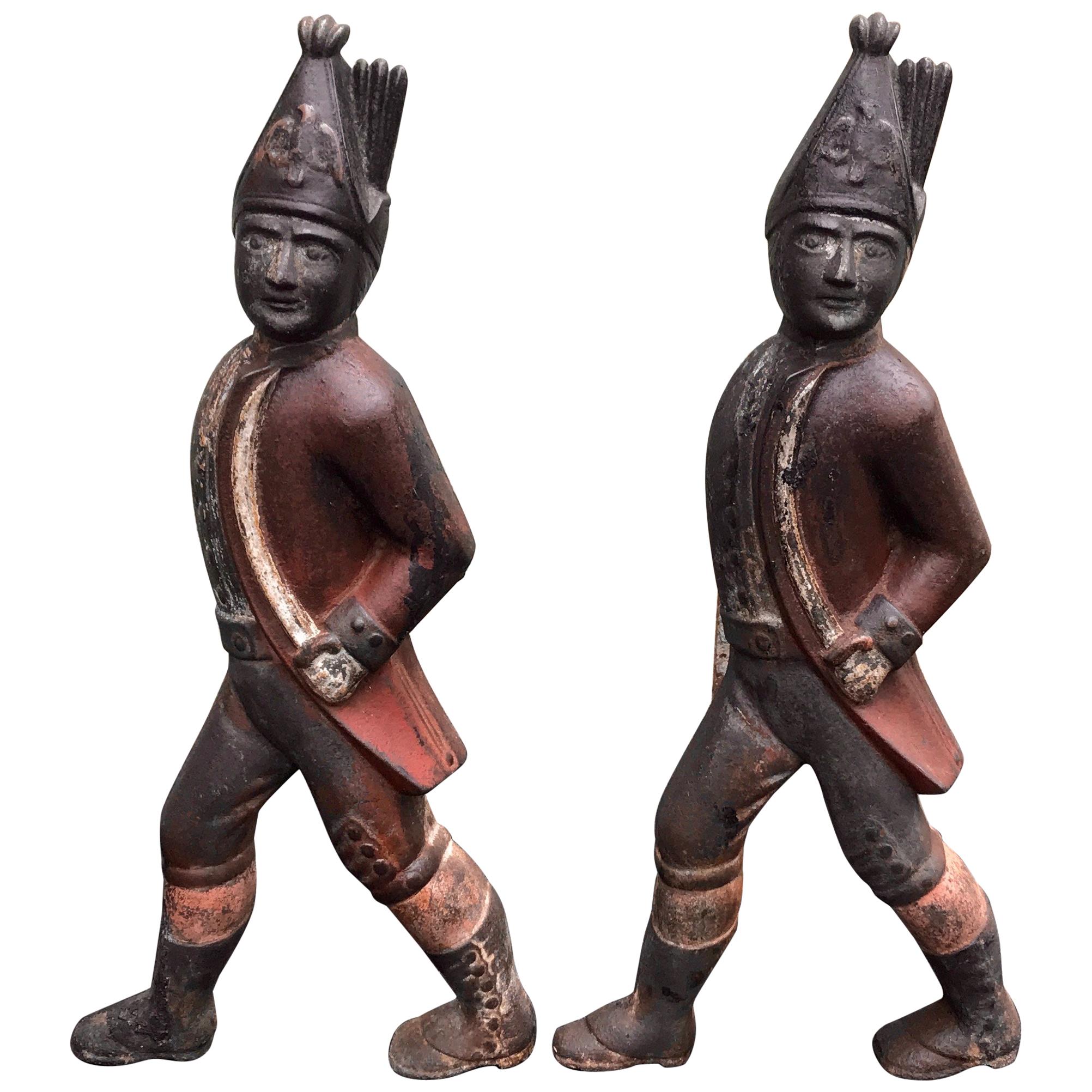 Hessian Soldier Andirons, circa Early 19th Century For Sale
