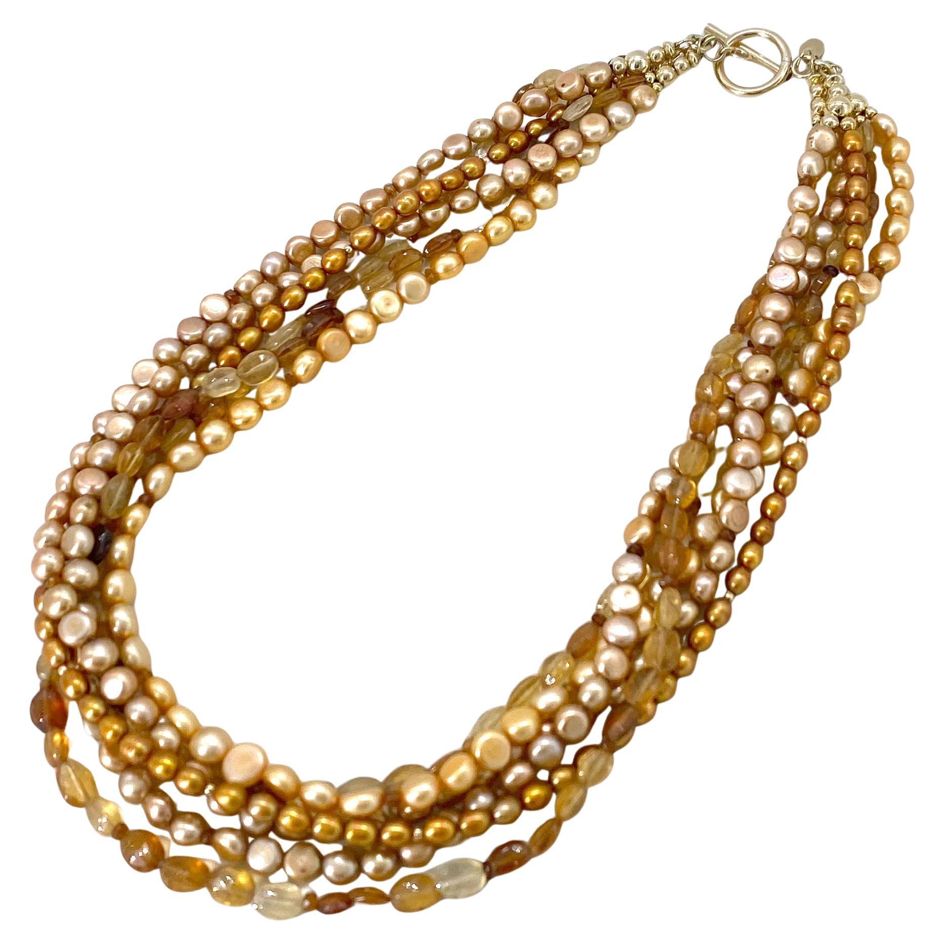 Collier multi-brins en hessonite et perles fourrées or Pour femmes en vente