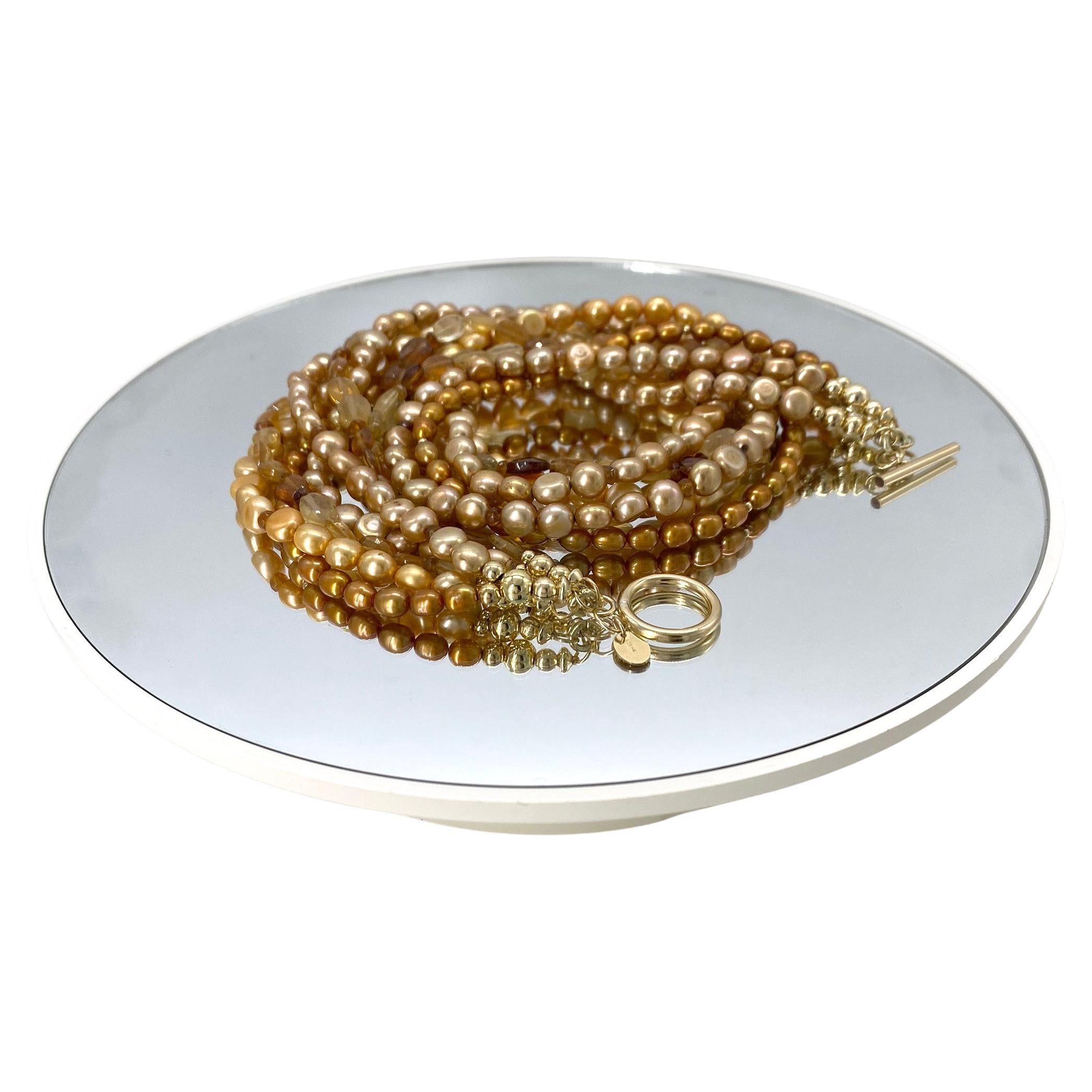 Collier multi-brins en hessonite et perles fourrées or en vente 1