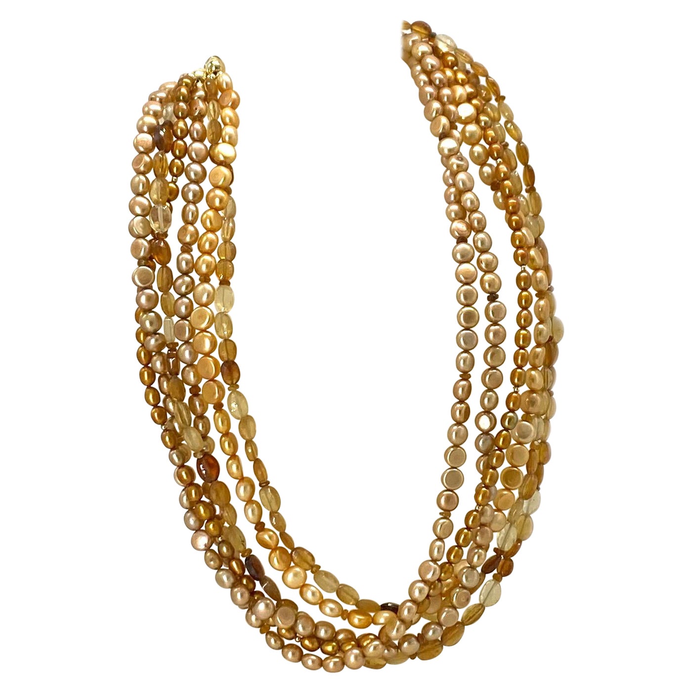 Collier multi-brins en hessonite et perles fourrées or en vente