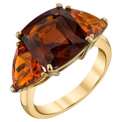 Hessonite and Spessartite Garnet, Yellow Gold 3-Stone Cocktail Ring