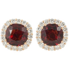 Hessonite Garnet and Diamond Cluster Ear Studs