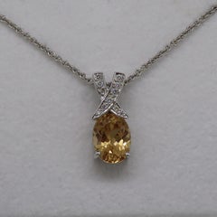 Hessonite Garnet and Diamond Pendant 18 Karat White Gold