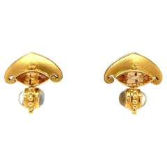 Hessonite Garnet and Moonstone Designer Paula Crevoshay Gold Earrings
