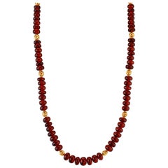 Hessonite Garnet Beaded Necklace with 14 Karat and 22 Karat Spacers