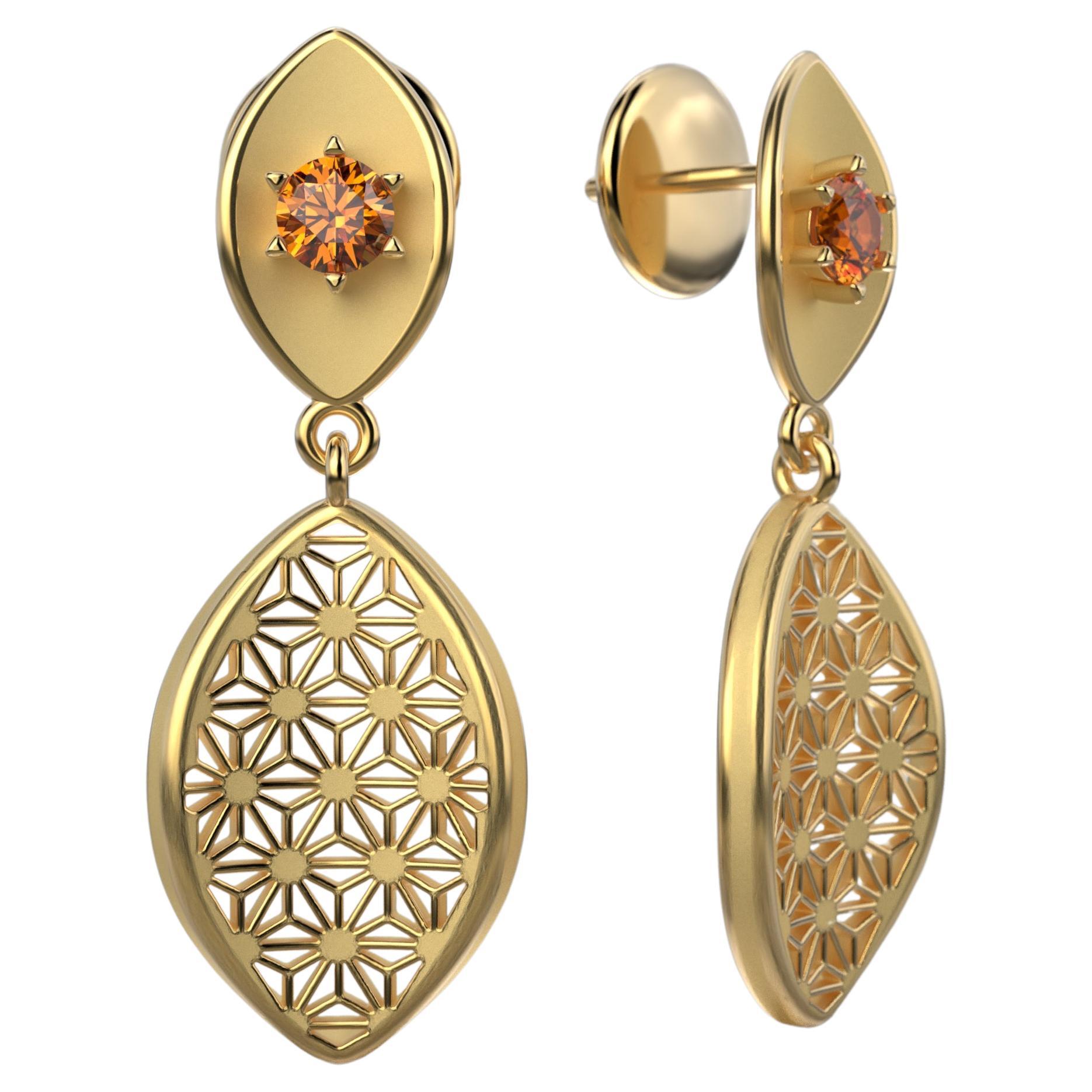  Hessonite Mandarin Garnet Earrings Made in Italy in 18k Solid Gold  For Sale