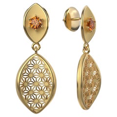  Ohrringe aus 18 Karat massivem Gold mit Mandarin-Granat von Hessonit, hergestellt in Italien 