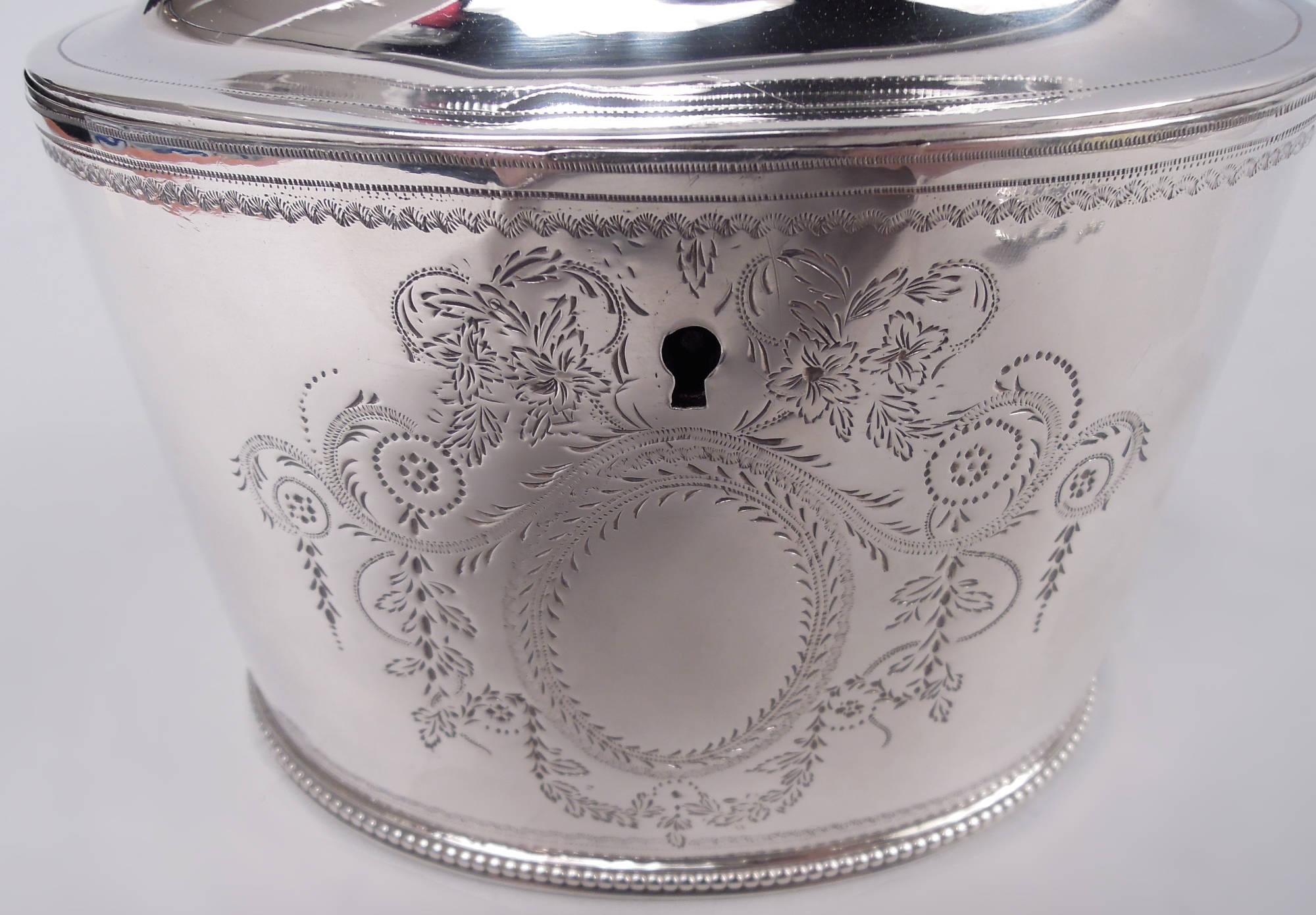 Sterling Silver Hester Bateman English Georgian Neoclassical Tea Caddy with Spoon, 1784 For Sale