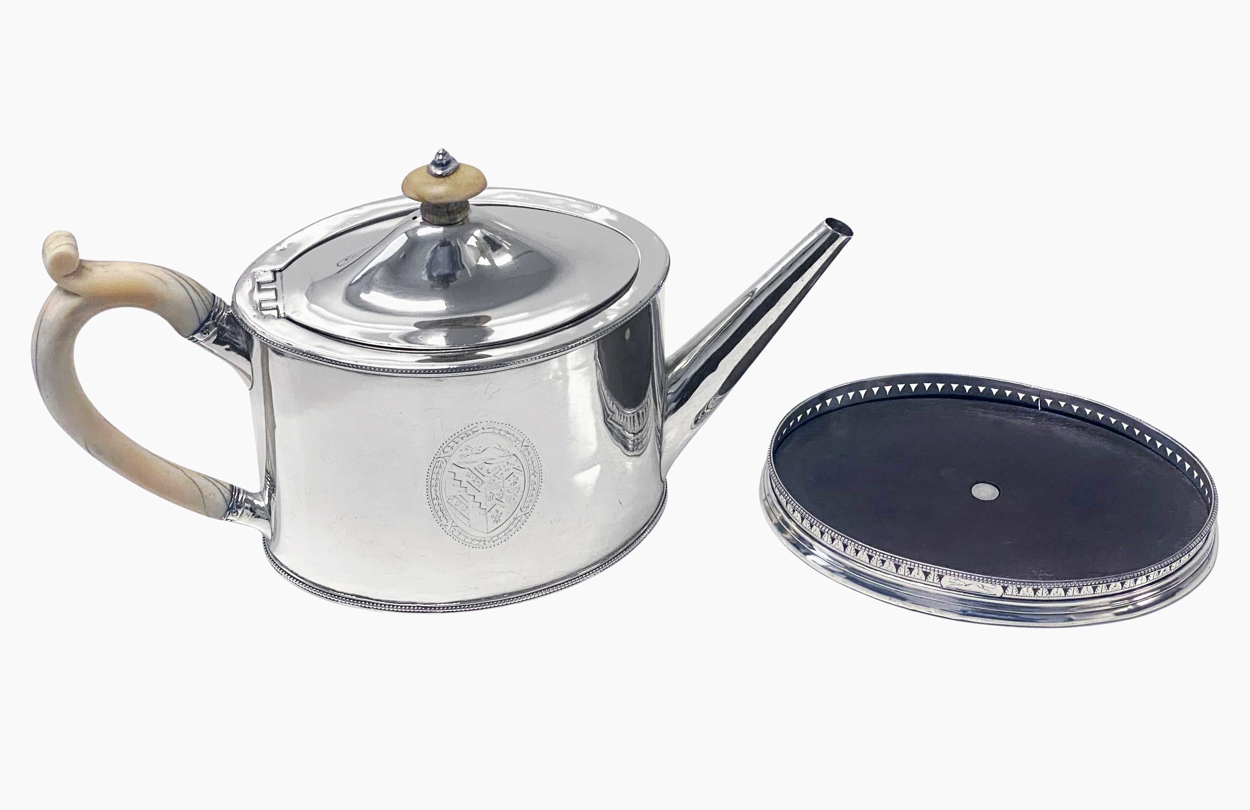 George III Hester Bateman Georgian Silver Teapot and stand London 1788 For Sale