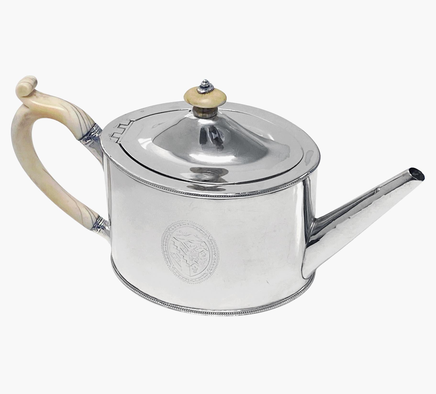 English Hester Bateman Georgian Silver Teapot and stand London 1788 For Sale