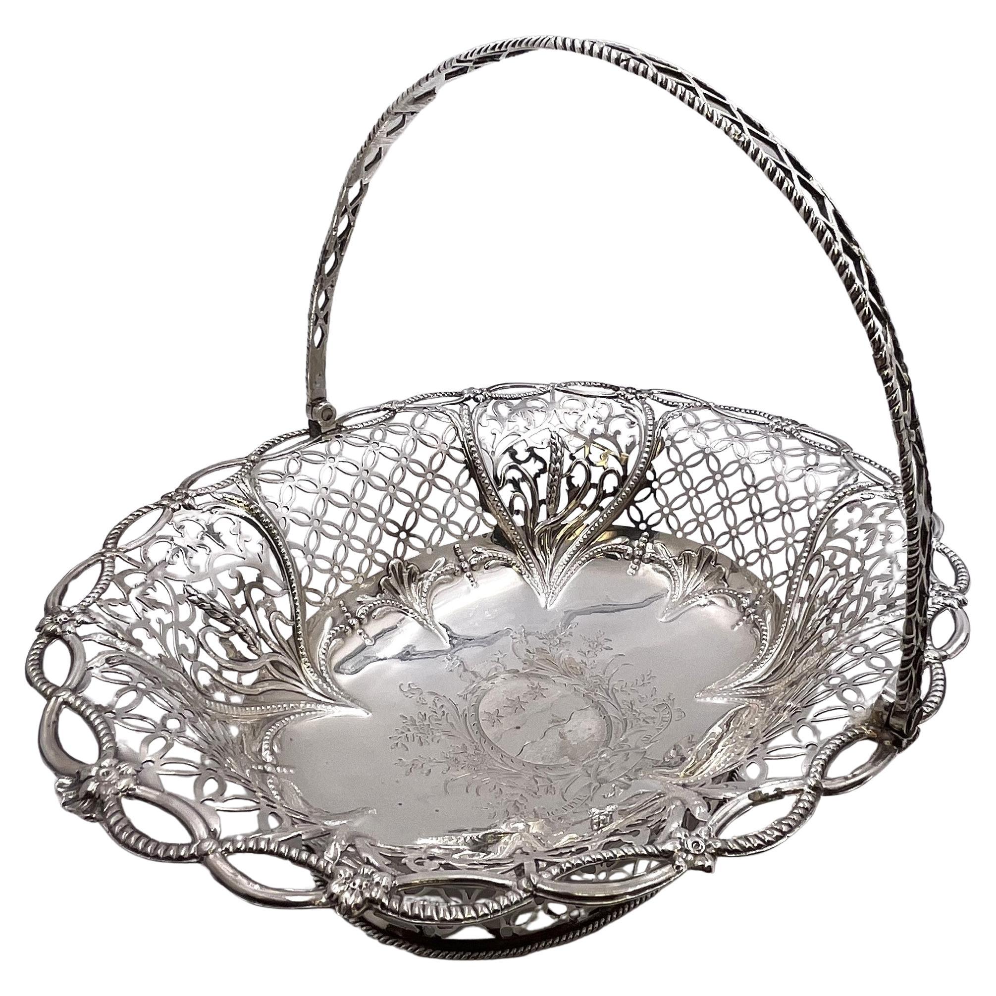 Hester Bateman(?) Sterling Silber 1770 Korb Schale aus Georgian Era im Angebot