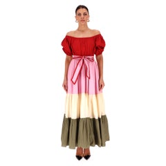 Hester Bly Colour-Block Cotton Belted Maxi Dress