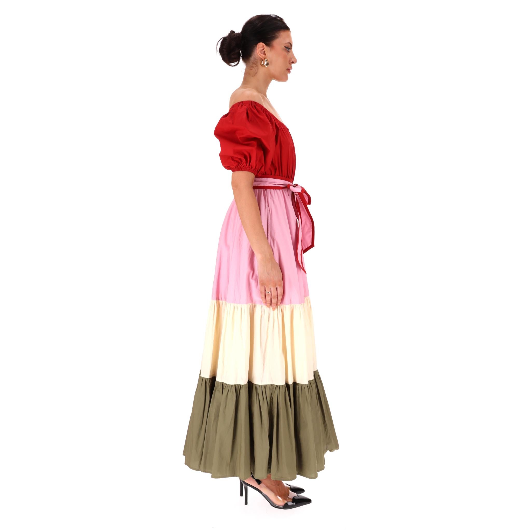 Beige Hester Bly Colour-Block Cotton Belted Maxi Dress For Sale