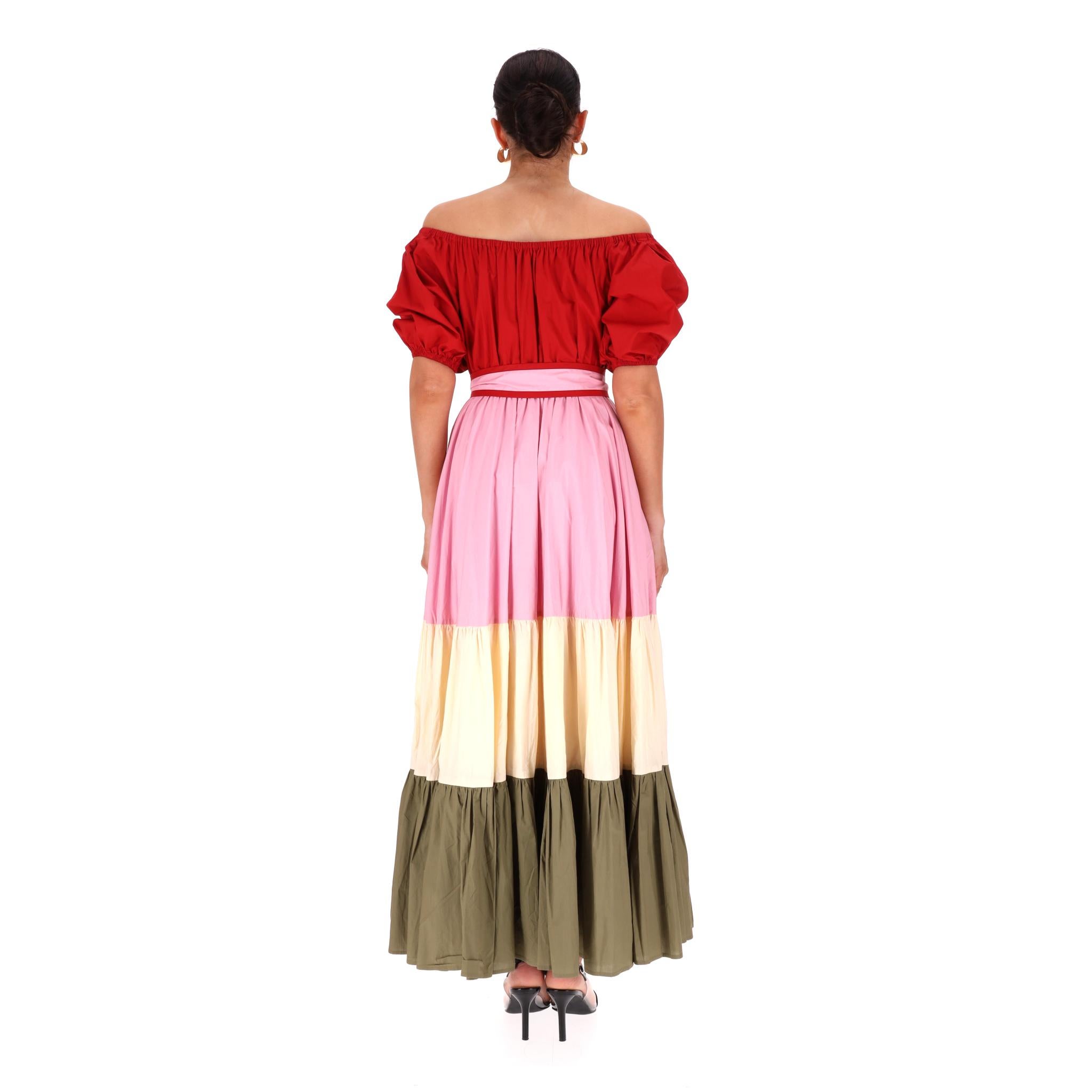 Hester Bly Colour-Block Cotton Belted Maxi Dress In Excellent Condition For Sale In London, GB