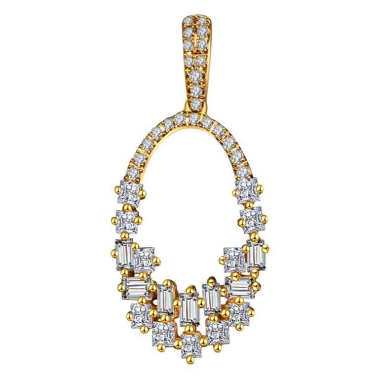 Hestia Modern Illuminate Baguette Diamond Pendant Gold Necklace For Sale