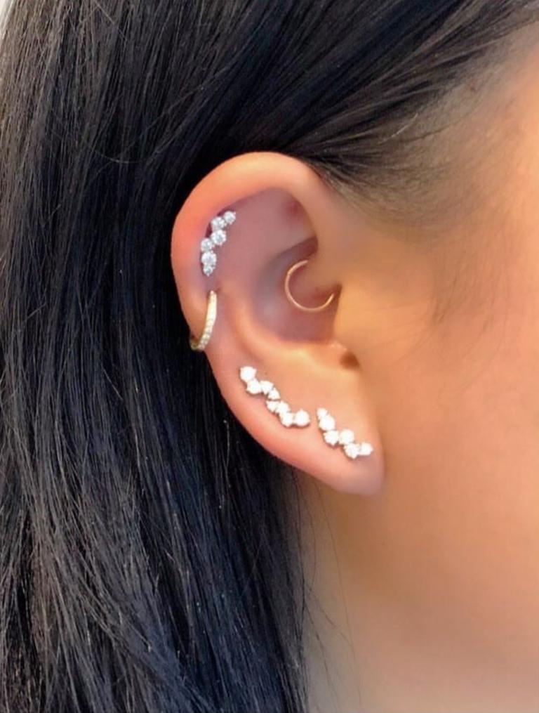 Round Cut Hestia Bare Modern Diamond Cluster White Gold Stud Earrings For Sale