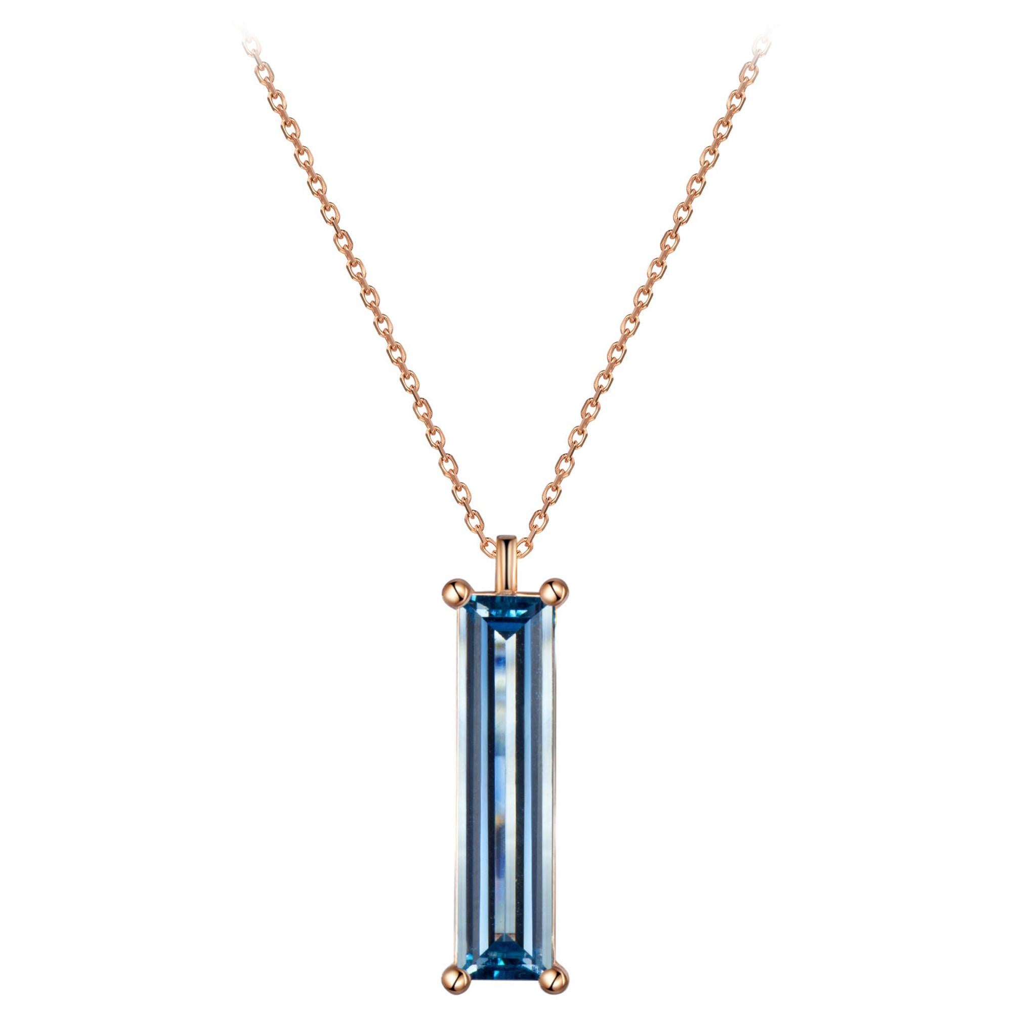 Hestia Modern Elizabeth Aquamarine Gemstone Pendant Necklace For Sale