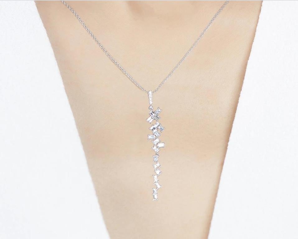 Baguette Cut Hestia Modern Delight Baguette Diamond Long Pendant Necklace For Sale