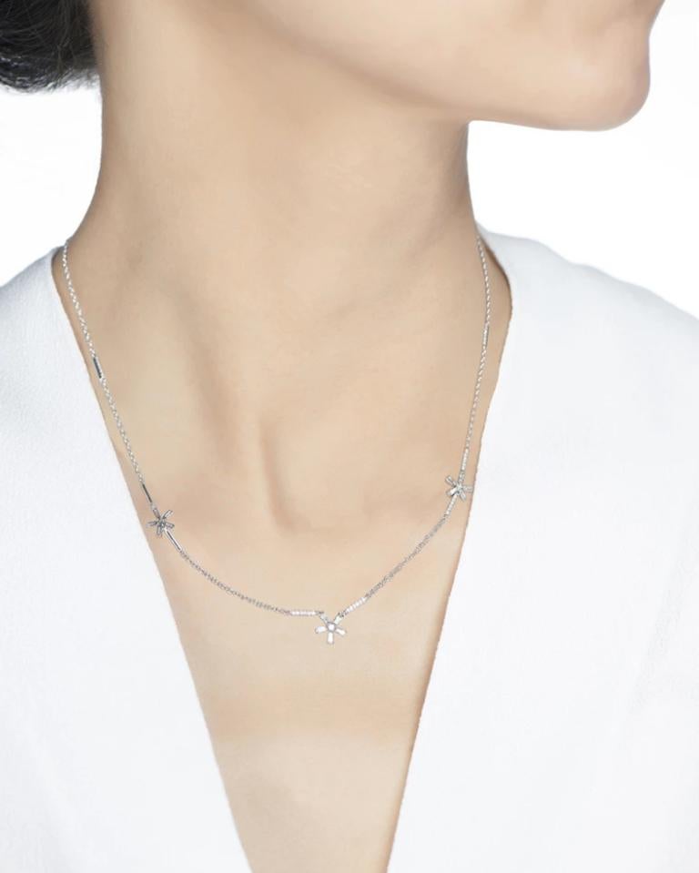 Baguette Cut Hestia Modern Joy Flower Baguette Diamond Dainty Necklace For Sale