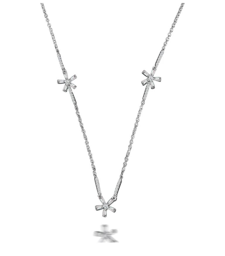 Women's Hestia Modern Joy Flower Baguette Diamond Dainty Necklace For Sale