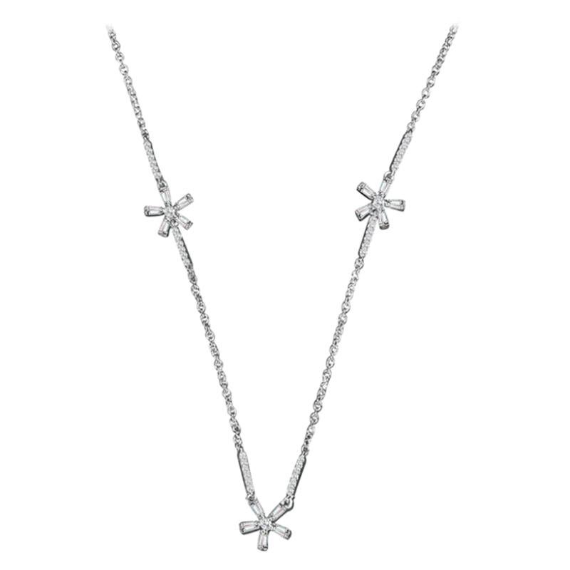 Hestia Modern Joy Flower Baguette Diamond Dainty Necklace For Sale