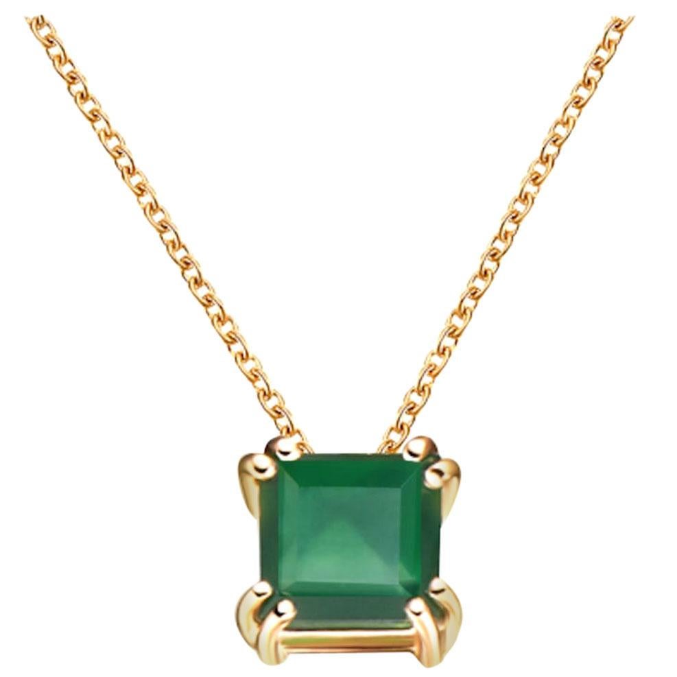 Hestia Modern Green Agate Princess Cut Gemstone Audrey Necklace For Sale